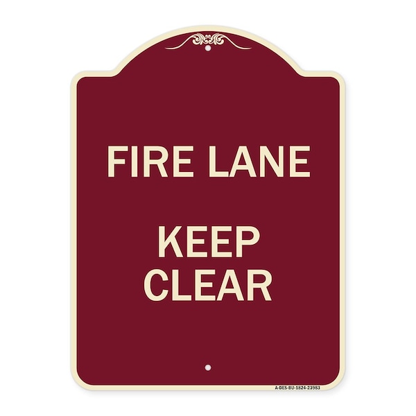Designer Series Fire Lane Keep Clear, Burgundy Heavy-Gauge Aluminum Sign, 24" x 18", BU-1824-23983